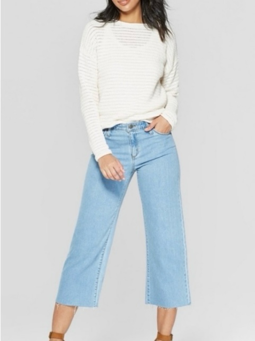 Universal Thread High Rise Wide Leg Crop Jeans with Frayed Hem